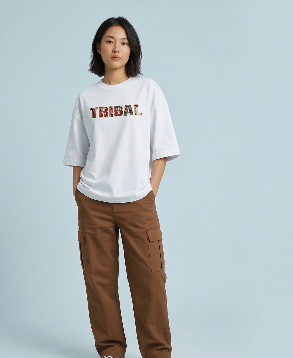 WHITE TRIBAL OVERSIZED TEE