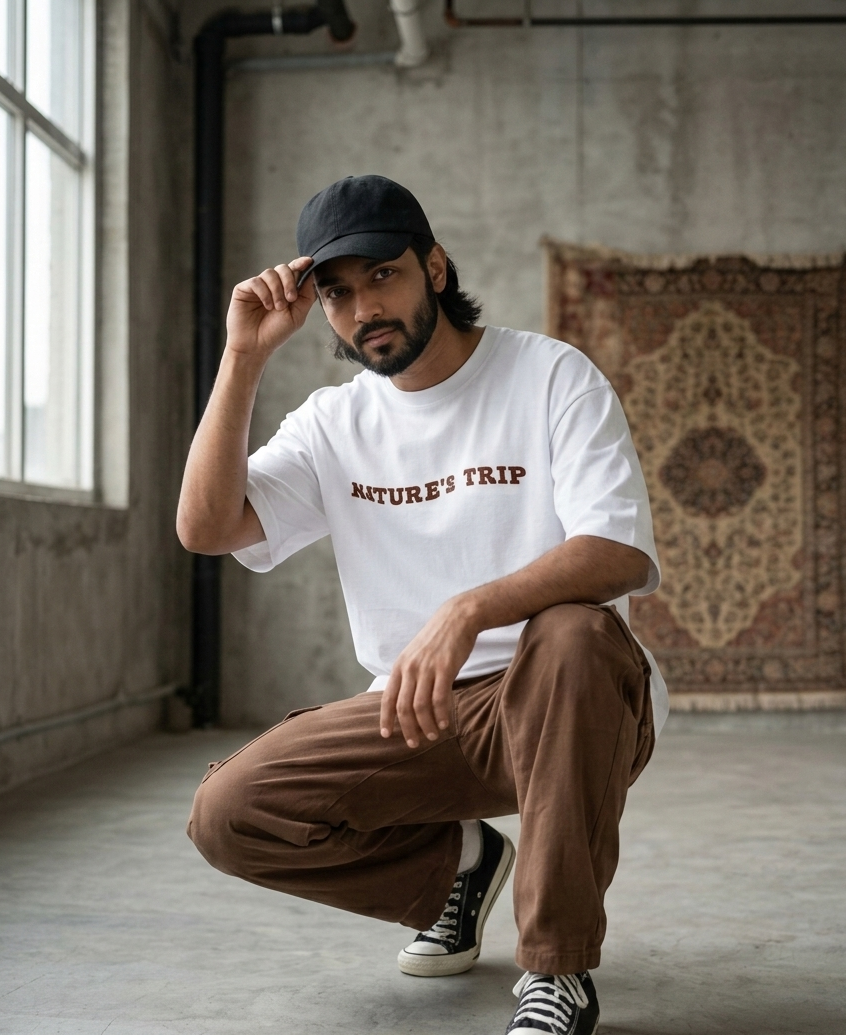 WHITE NATURES TRIP OVERSIZED TEE