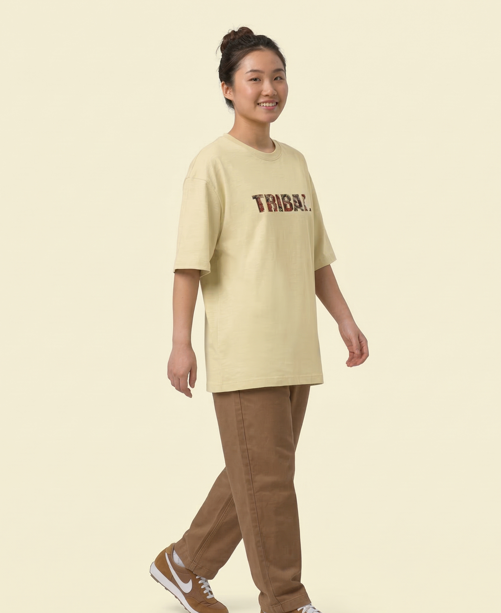 BEIGE TRIBAL OVERSIZED TEE