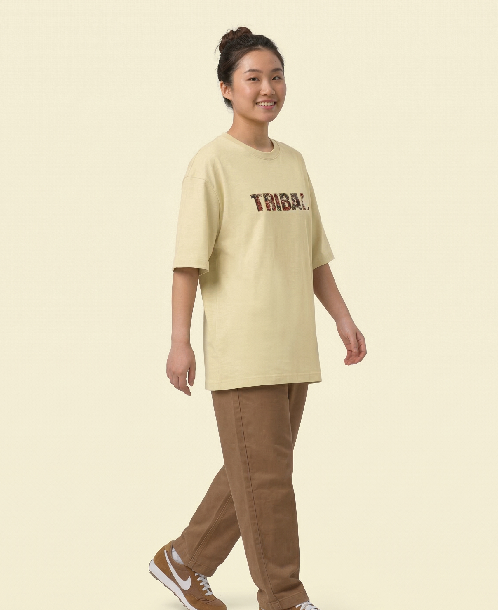 BEIGE TRIBAL OVERSIZED TEE