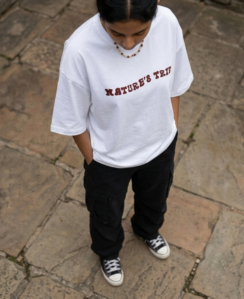 WHITE NATURES TRIP OVERSIZED TEE