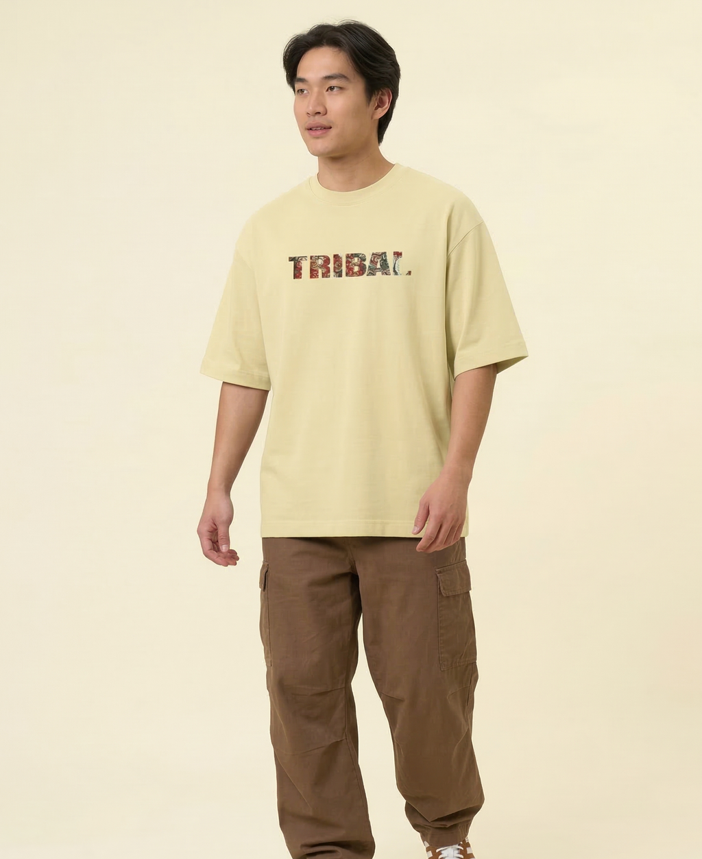 BEIGE TRIBAL OVERSIZED TEE
