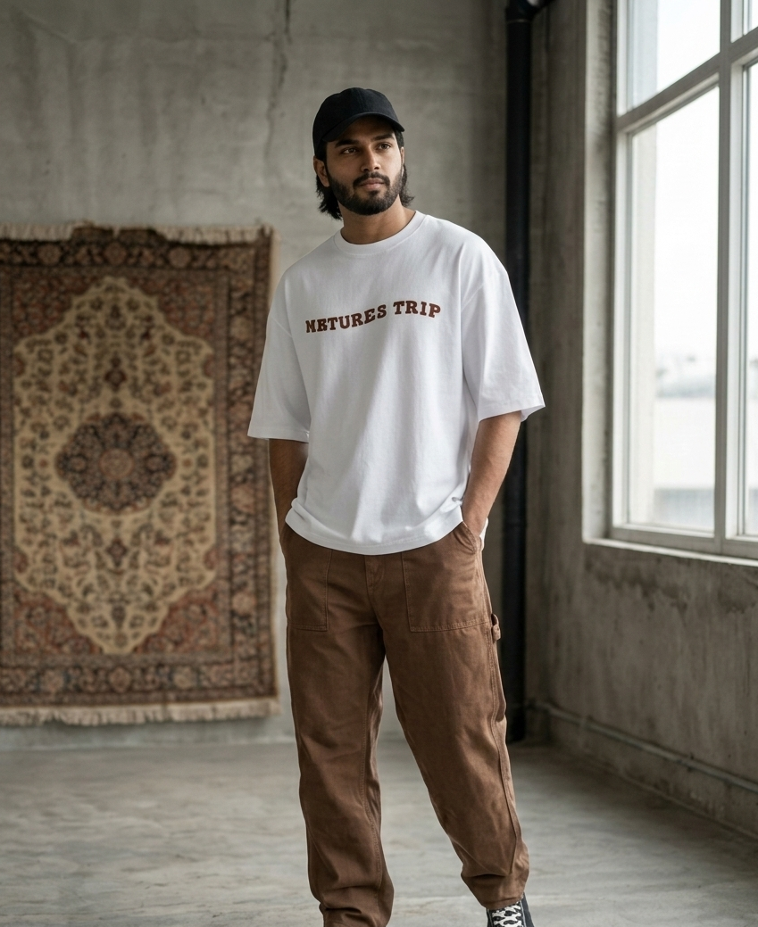 WHITE NATURES TRIP OVERSIZED TEE