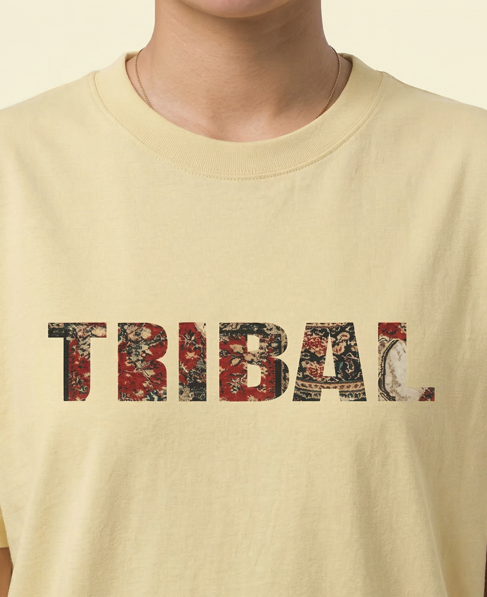 BEIGE TRIBAL OVERSIZED TEE