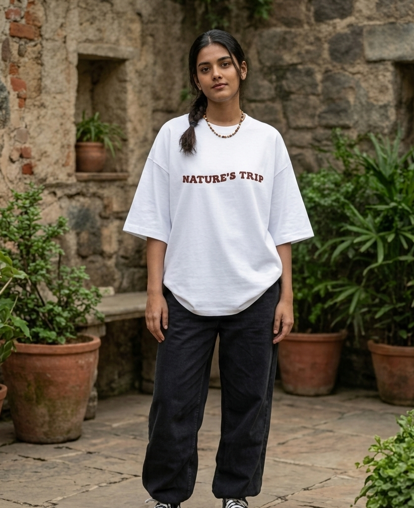 WHITE NATURES TRIP OVERSIZED TEE