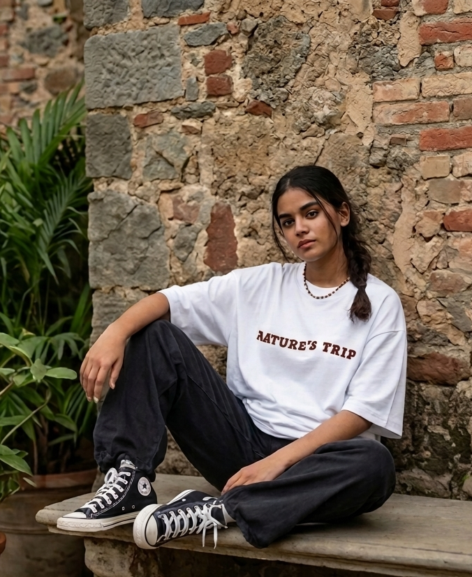 WHITE NATURES TRIP OVERSIZED TEE