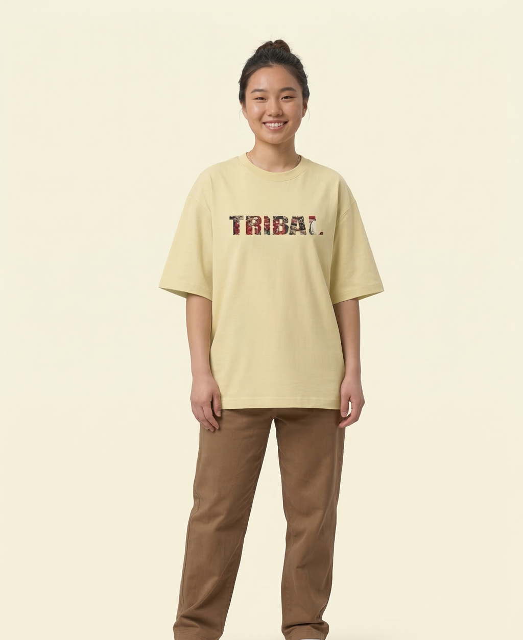 BEIGE TRIBAL OVERSIZED TEE