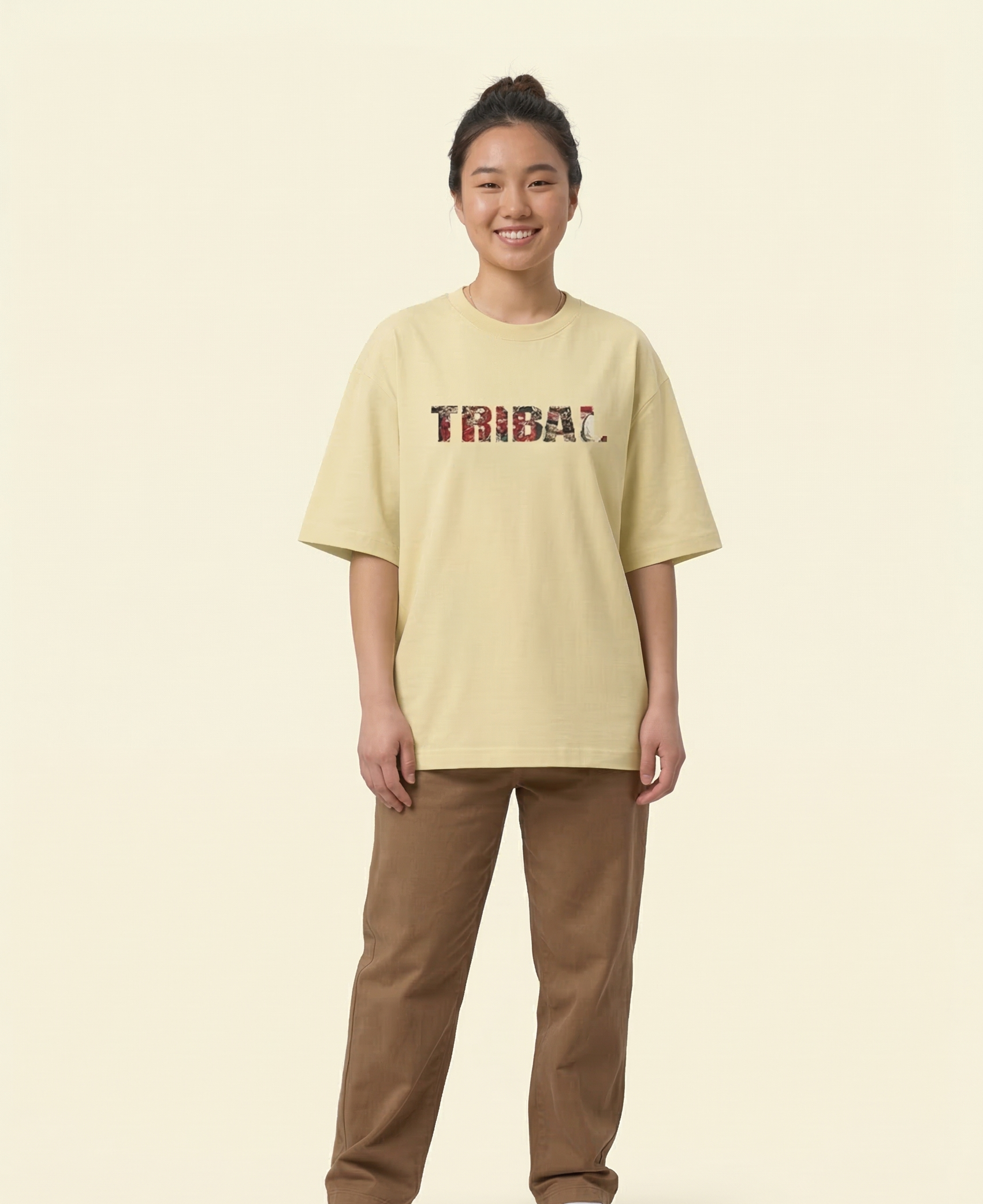 BEIGE TRIBAL OVERSIZED TEE
